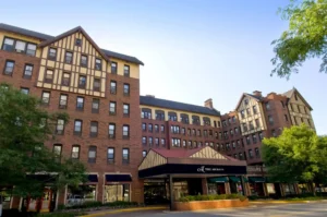 an exterior view of The Merion, a rental senior living community in Evanston, IL.